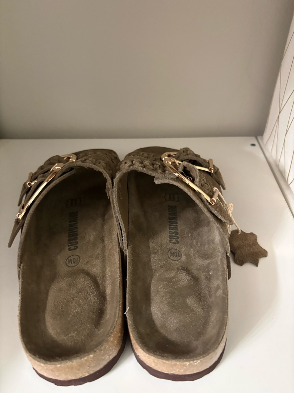 Cashew Cork Braided Double-Buckle Suede Slide Sandals - - Picture 3 of 8